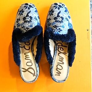 Sam Edelman satin/faux fur mules